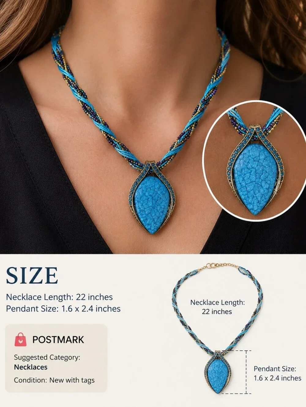 Luxury Designer-Inspired Turquoise Pendant Necklace Boutique Fashion Jewelry